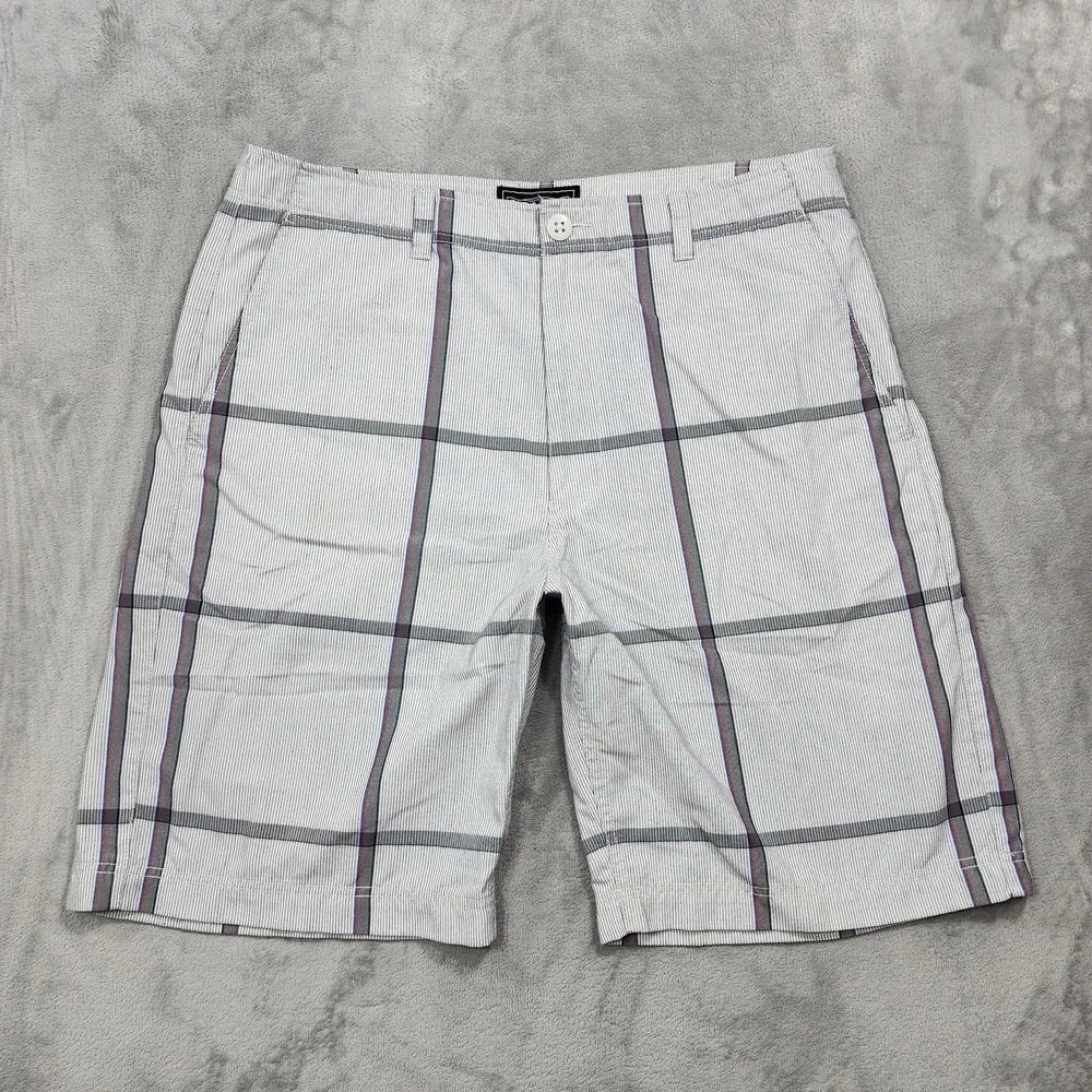 Vintage Champs Sports Shorts Mens 38 Gray Plaid Chino Flat Front Casual Skater